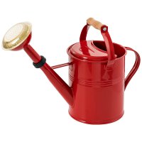 Round Watering Can with Wooden Handle, 5 l, Red
