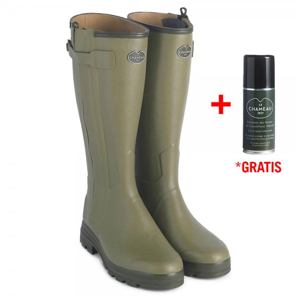 Le Chameau Damen-Gummistiefel Chasseur, Lederfutter, Vert Vierzon, Größe 42
